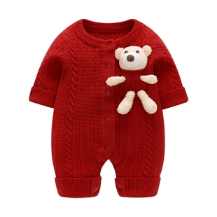 婴儿满月喜庆衣服秋冬男宝百天周岁连体衣冬装新生儿女宝宝拜年服