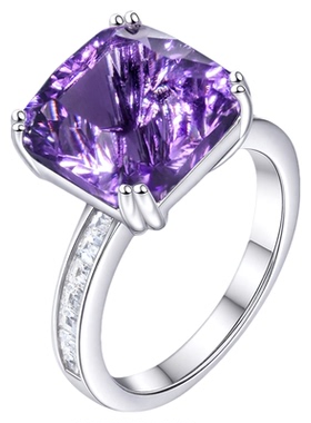 VISING珠宝天然乌拉圭全净体紫水晶戒指指环千禧切工艺S925银