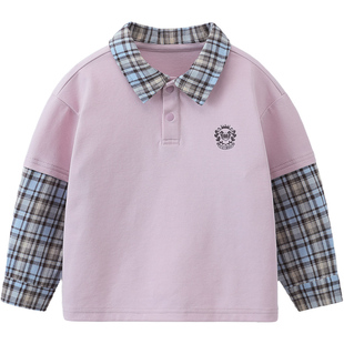 [学院风]齐齐熊宝宝t恤长袖春秋款男童假两件polo衫儿童2026新款