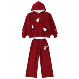 女童冬装套装本命年12岁女孩过年衣服2026新款红色新年加绒过年服