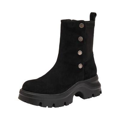 思加图复古运动靴厚底增高中筒靴