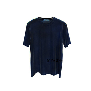 新款高端气质丝绒上衣天鹅圆领短袖T恤女 柔软弹性时尚金丝绒小衫