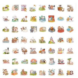 【大图释官方授权】120张卡通小动物的一天贴纸可爱卡通手机无痕贴画diy防水笔记本行李箱电动车贴纸创意装饰