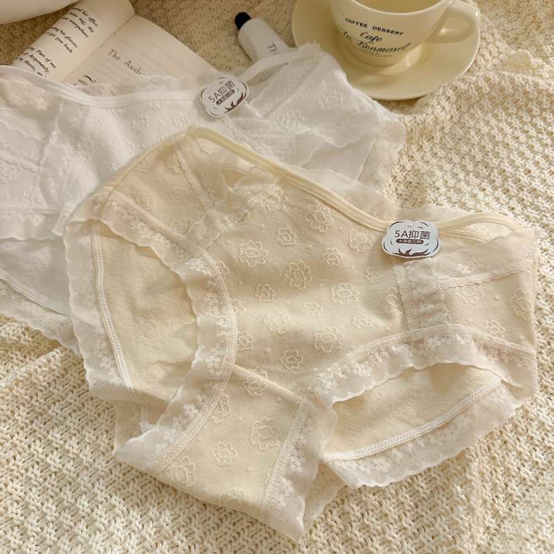 新品 日系纯欲婴儿棉少女内裤中腰蕾丝性感内裤镂空纯棉透气女士