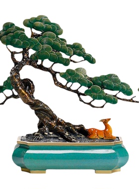 迎客有财黄铜新中式盆景禅意摆件