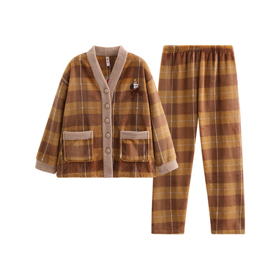 芬腾女士睡衣秋冬季珊瑚绒套装