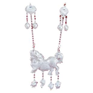 s999纯银麒麟长命锁宝宝周岁儿童银项圈小孩婴儿满月银锁足银吊坠