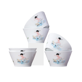 景德镇官方陶瓷斗笠碗米饭碗端午童趣家用简约高颜值新款礼盒装