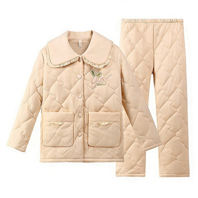 古今三层夹棉加厚保暖睡衣套装女