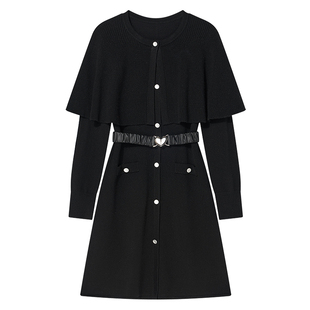 Goodland美地斗篷针织连衣裙收腰短款腰带设计羊毛混纺LC35106087