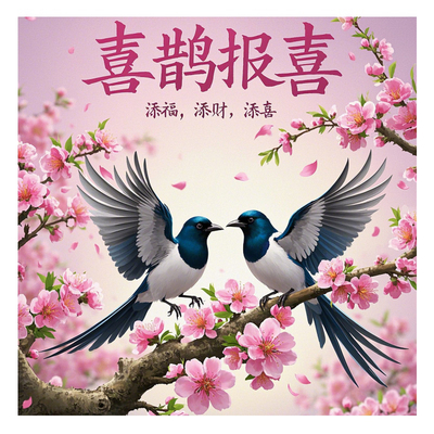 喜鹊报喜桃花转运装饰贴画