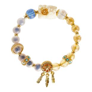 深圳弘法寺半糖玛瑙金箔琉璃手串女款小狐狸捕梦网手链貔貅咬金财