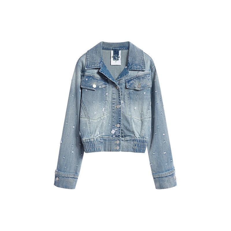 Desigual26春夏新品牛仔白色波点花卉刺绣装饰女式外套