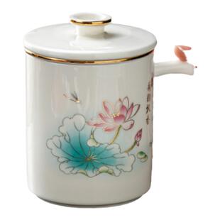羊脂玉茶杯陶瓷茶水分离杯办公室带盖过滤泡茶马克杯杯子礼盒定制