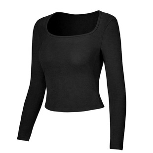 德绒保暖内衣女士方领秋衣自带胸垫打底衫加绒发热内搭短款上衣