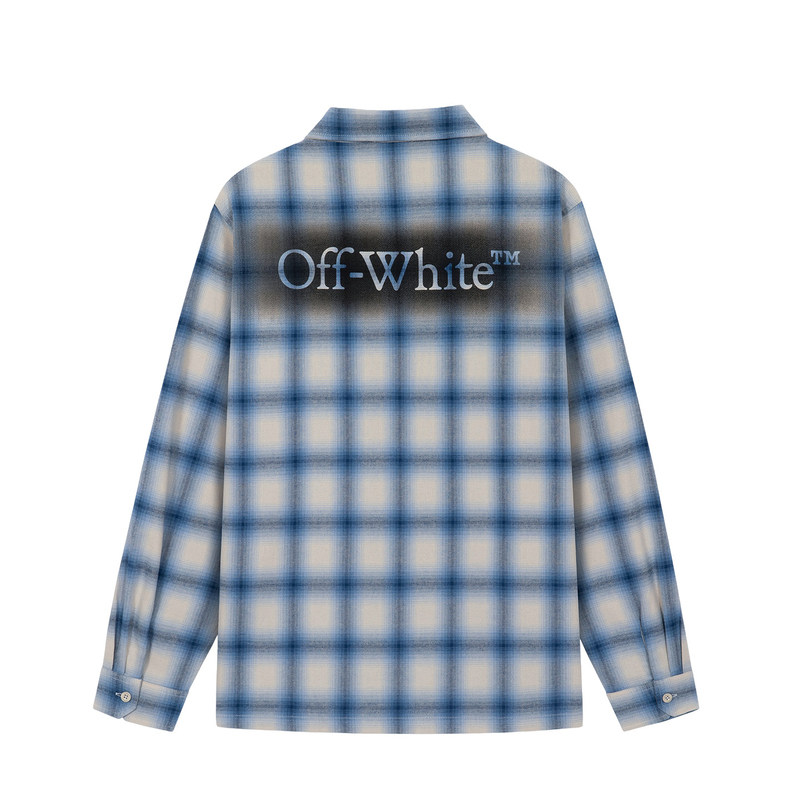 OFF-WHITE™情侣装复古格子长袖衬衫男女字母logo装饰宽松衬衣