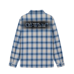OFF-WHITE™情侣装复古格子长袖衬衫男女字母logo装饰宽松衬衣