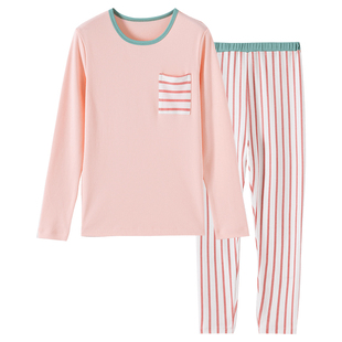 顶瓜瓜儿童撞色纯棉睡衣套装顶呱呱四季套头长袖长裤家居服可外穿