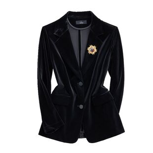 金丝绒西服两件套女秋冬新款大码女装外套收腰显瘦OL微喇裤职业装