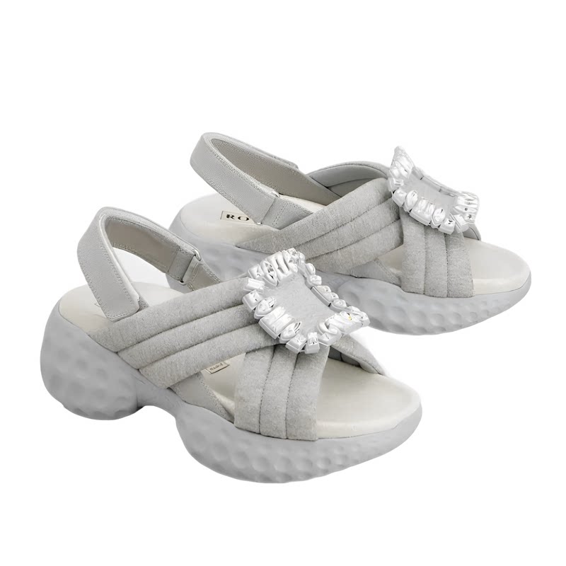 Roger Vivier 26春夏灰色女士Viv' Run针织凉鞋正品代购RVW667335