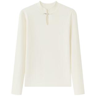 慕兔新中式半高领针织衫上衣女2026春季新款高级感修身内搭打底衫