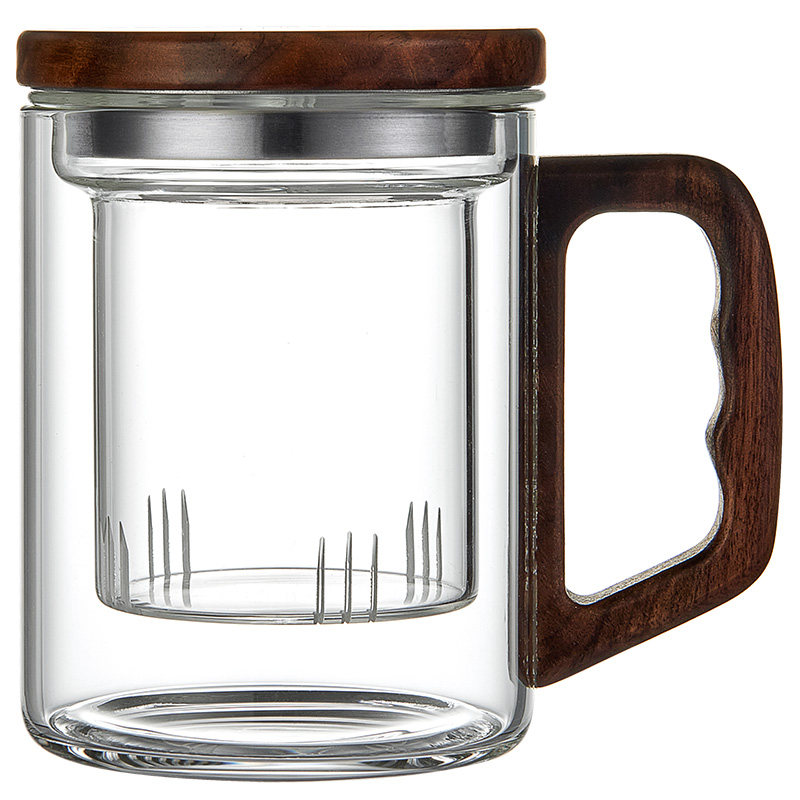 【进口黑胡桃木】高档玻璃泡茶杯