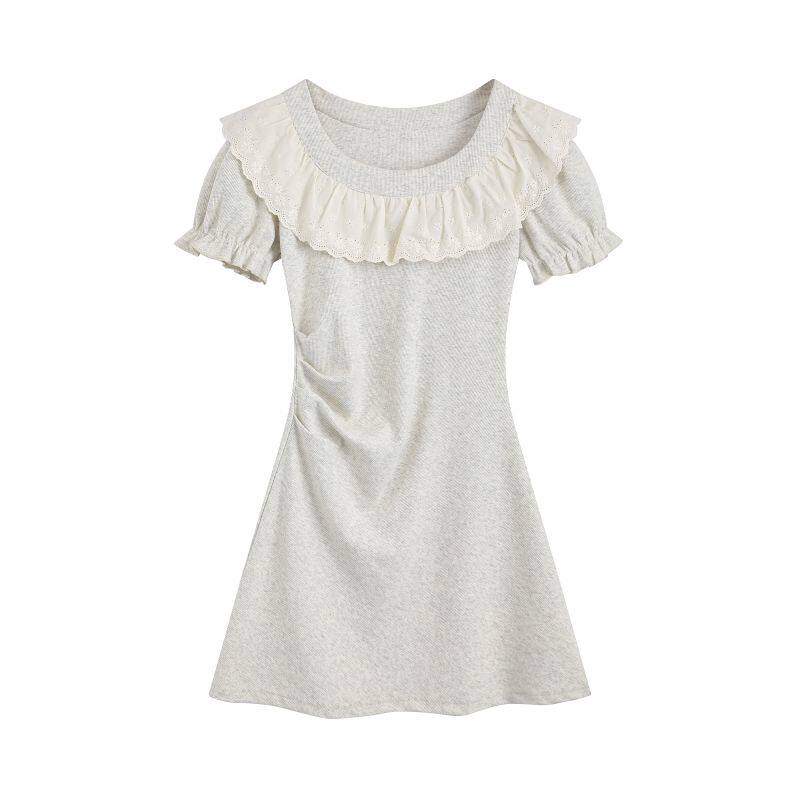 3MER哦哦三妹 法式半袖连衣裙2025新款夏季小个子梨形半身长裙子