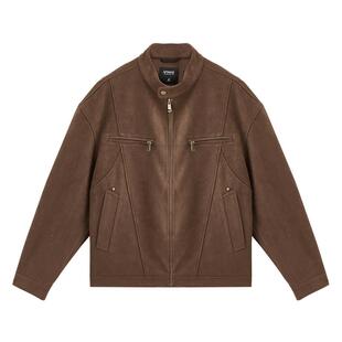 三福2026春季男士复古蜡染麂皮夹克 街头潮流立袢扣外套518561