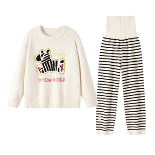 BE半边绒睡衣女冬季情侣珊瑚绒家居服套装男士可外穿加绒加厚秋冬