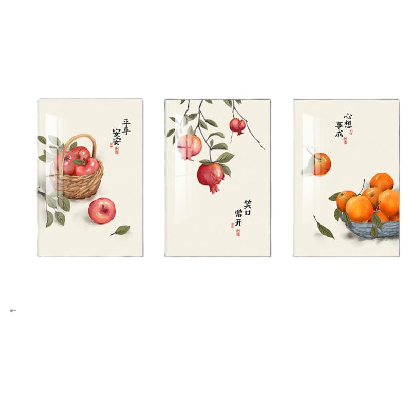 鸿运当头吃饭厅装饰画沙发背景墙上挂画新中式壁画现代墙画三联画