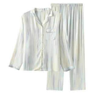 人棉贡缎冰丝凉感睡衣女士春夏季薄款人造棉高级感长袖家居服套装