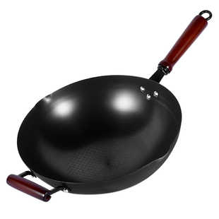 富硒康圆底铁锅家用无涂层不生绣炒菜锅不粘精铁熟铁锅燃气炉适用