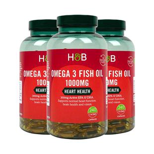 【自营】进口hb荷柏瑞深海鱼油软胶囊omega3中老年血管 240粒*3瓶
