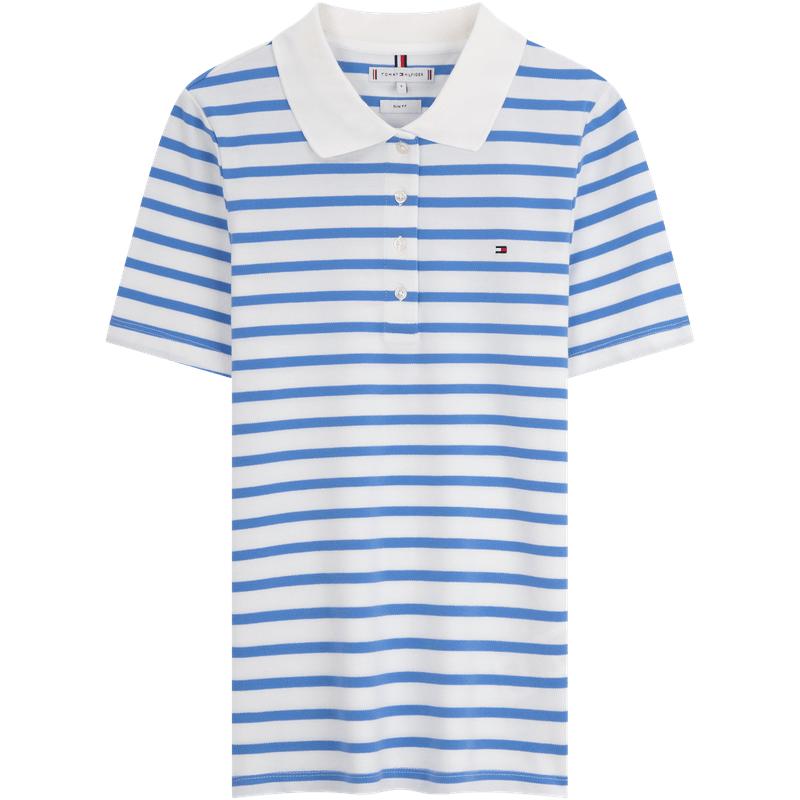 Tommy女装珠地网眼条纹修身POLO