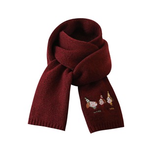 日系可爱小狗针织围巾红色冬天氛围感围脖男软糯毛线保暖披肩女生