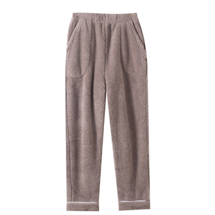 加厚羊羔绒直筒睡裤男冬季保暖家居裤带口袋可外穿毛绒休闲裤男士