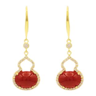 「红豆曲」复古红色葫芦福禄蚊香盘耳夹女无耳洞耳环过年耳饰秋冬