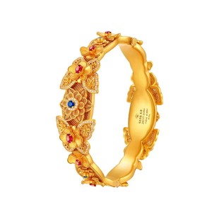 宫廷质造永庆长春手镯蝴蝶红蓝宝石钻石镯子定制新款足金999礼物