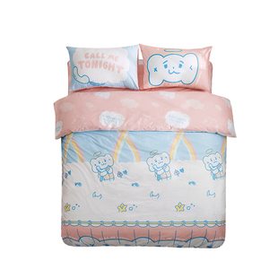 【富山商店】「通讯小象专注传达爱意 」卡通纯棉粉色床单四件套