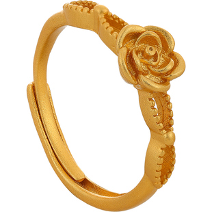 古法沙金花朵开口戒指女2026新款爆款小众精致食指戒巨好看的指环