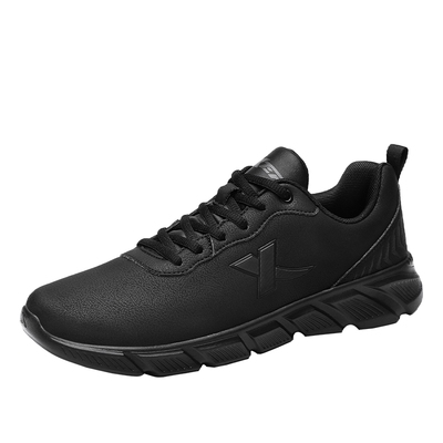 特步男鞋皮面跑步鞋运动鞋男全黑