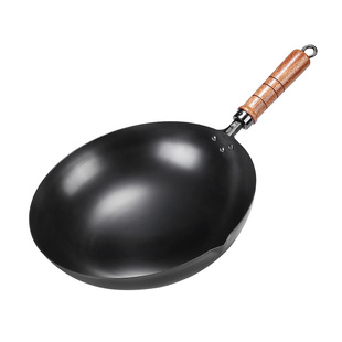 三本盛炒锅铁锅家用不粘锅炒菜锅平底锅精铁无涂层电磁燃气灶通用