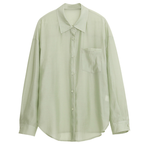 CV大码女装 2024夏季新款韩版天丝翻领轻薄长袖衬衫宽松落肩衬衣