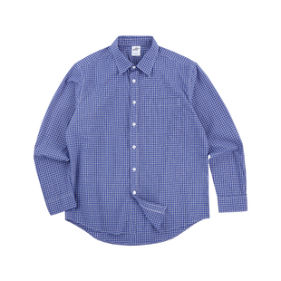 IDLT 正肩宽松衬衫 细蓝格子长袖休闲街头百搭基础水洗棉Cleanfit