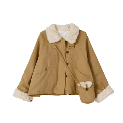 ENJOYME复古羊羔毛领短款羽绒服