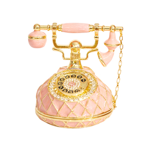 A可爱复古电话机珠宝项链首饰戒指盒桌面摆件收纳盒轻奢高档送礼