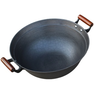 山西手工铸铁龟纹双耳平底锅老式生铁锅无涂层清仓处理