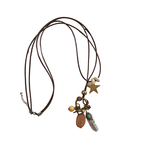 民族风新中式古铜圆盘叠戴项链女波西米亚风长款毛衣链挂脖配饰