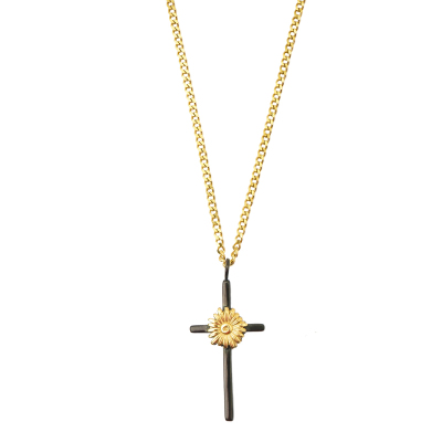 ROADLATIVE原创国潮配饰钛钢黑金雏菊十字吊坠情侣项链男女饰品