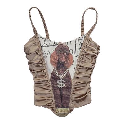 1JINN STUDIO【明星同款】猫狗爱针织鱼骨拼接胸衣女内搭修身吊带